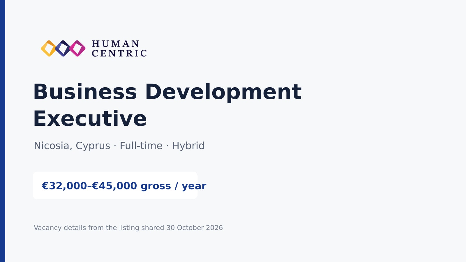 Business Development Executive at Human Centric in Nicosia: role, salary and what to expect
