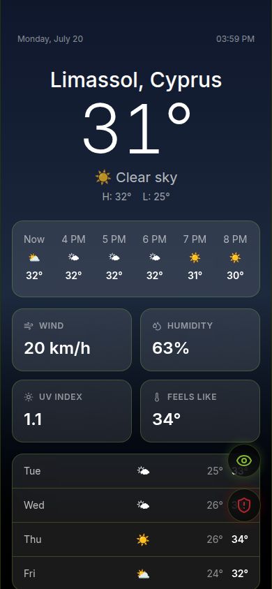 Weather cover mode — fully functional, location-aware