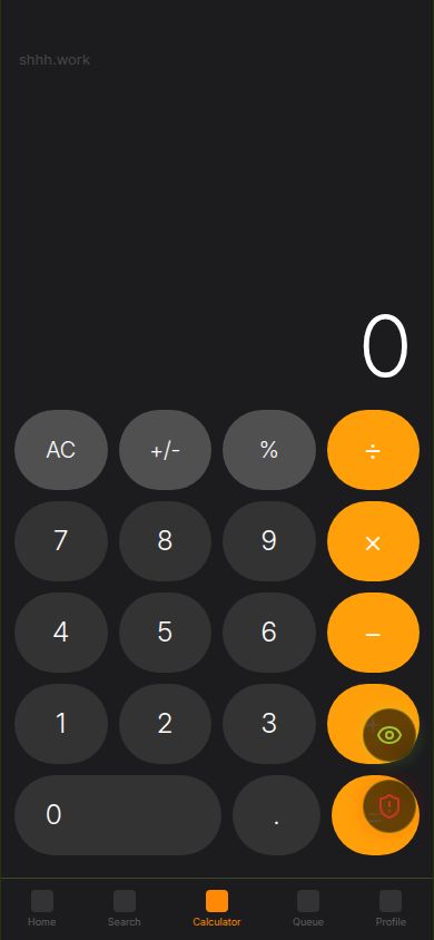 Calculator cover mode — operational, indistinguishable from a native app