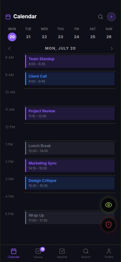 Calendar cover mode — a standard-looking week view with realistic events